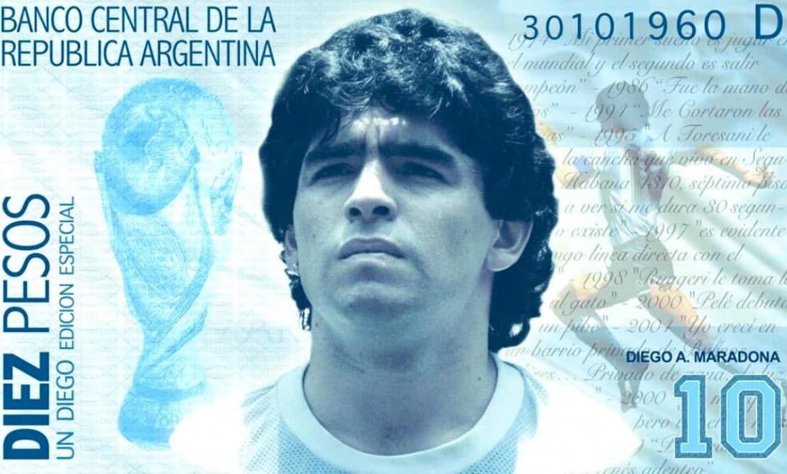Namiesto národného vtáčika ruka božia. V Argentíne chcú na bankovke Maradonu