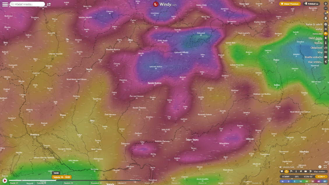 Zajtra cez deň bude prakticky na celom území Slovenska veľmi silný nárazový vietor