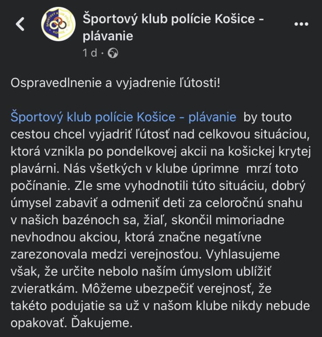 Po tlaku verejnosti klub uverejnil ospravedlnenie